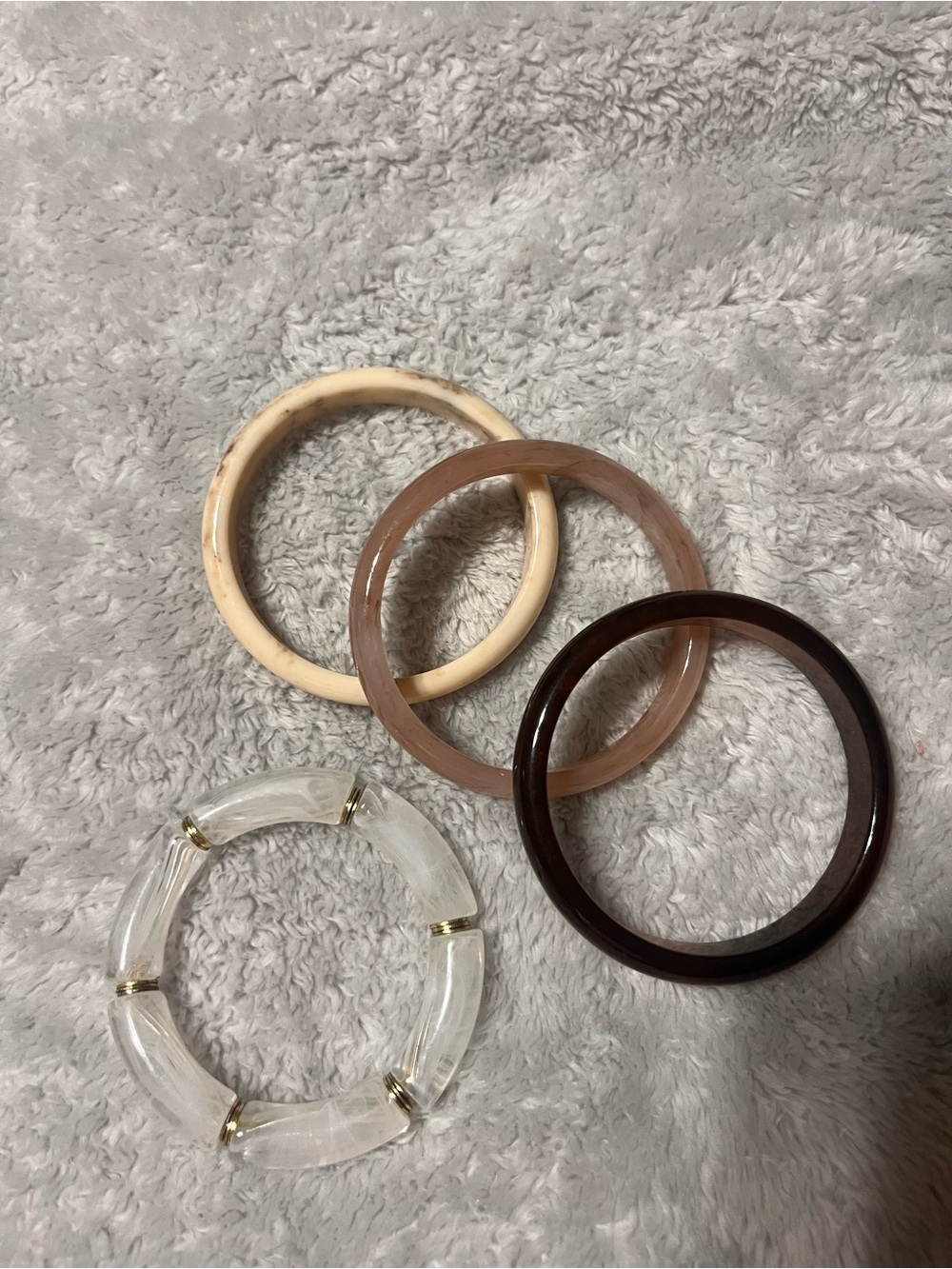 Assorted Neutral Resin Bangle Bracelet Set - Cream, Taupe, Brown, Clear